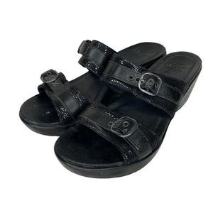 Dansko Jessie Sandals Women's 38 EUR Black Strappy Buckle Heeled Slip On Clog